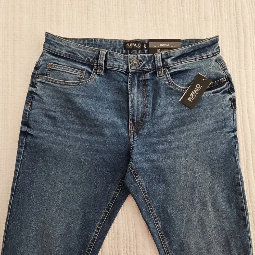 Buffalo David Bitton Ash Jeans Men's 34x30 Med Wash NEW Slim‎ Straight Stretch